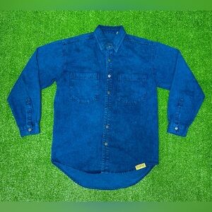 Awful Lot Of Cough Syrup Holotex Long Sleeve Button Up Denim Shirt Blue Size S